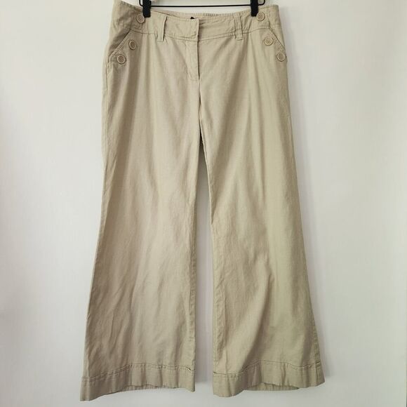 H & M wide leg linen cotton‎ blend khaki tan pants womens size 12 - Picture 1 of 7